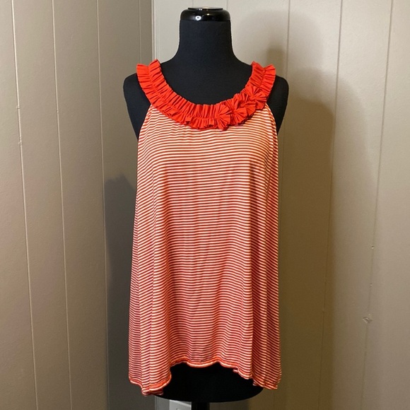 Max Studio Women’s Medium Halter Top Striped Red White Scoop Neck Sleeveless - Picture 1 of 5